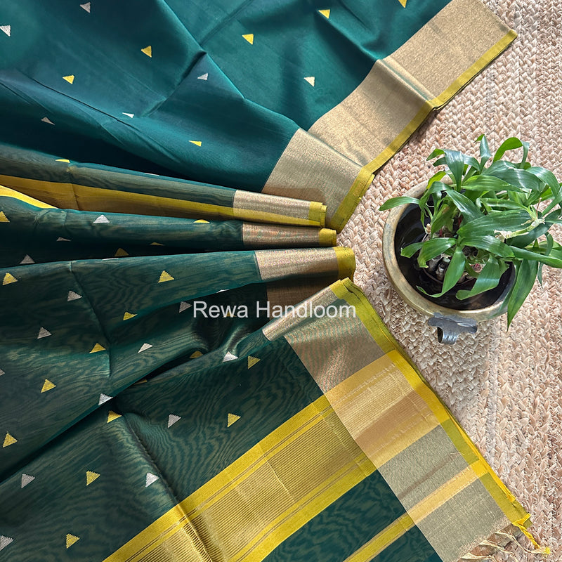 Green Triangle Butti Maheshwari Saree SB0182