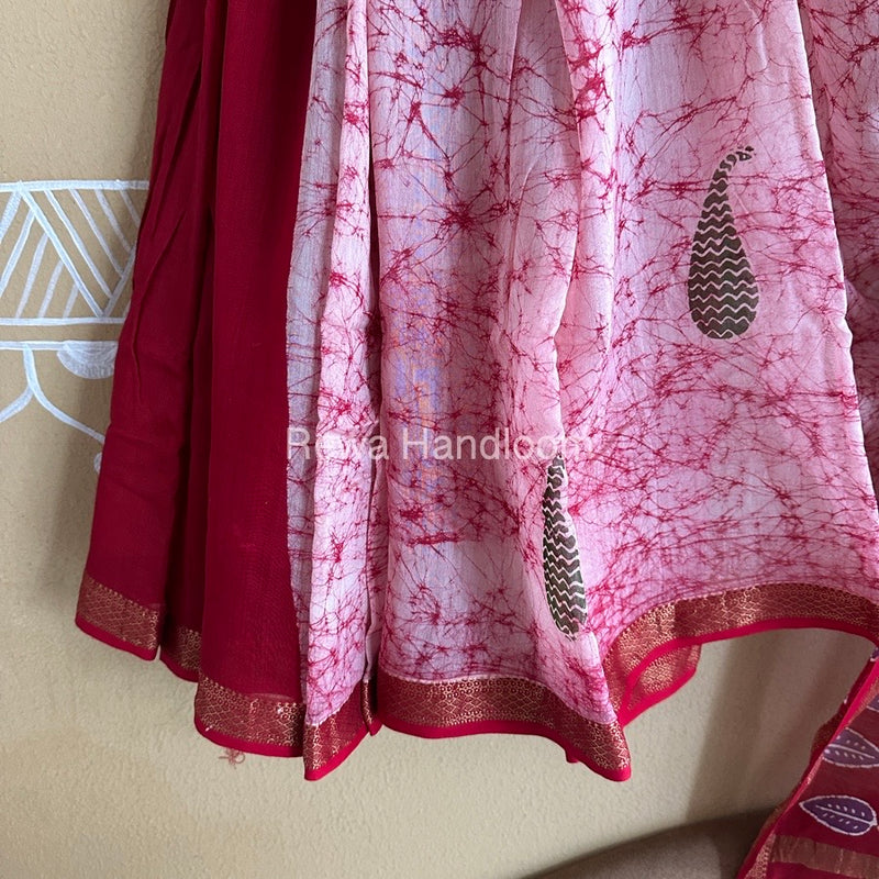 Maheshwari Pink Batik Indonesian Print Saree IBS030