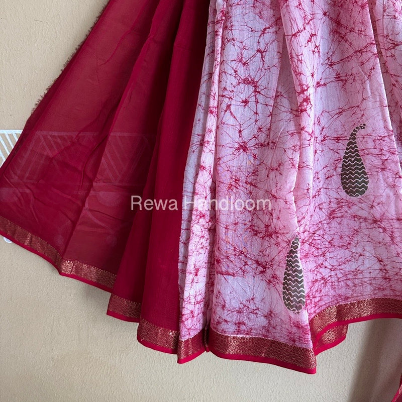 Maheshwari Pink Batik Indonesian Print Saree IBS030