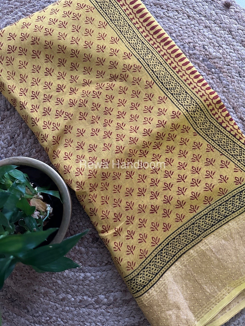 Maheshwari Yellow Bagh Print Saree BPSS056
