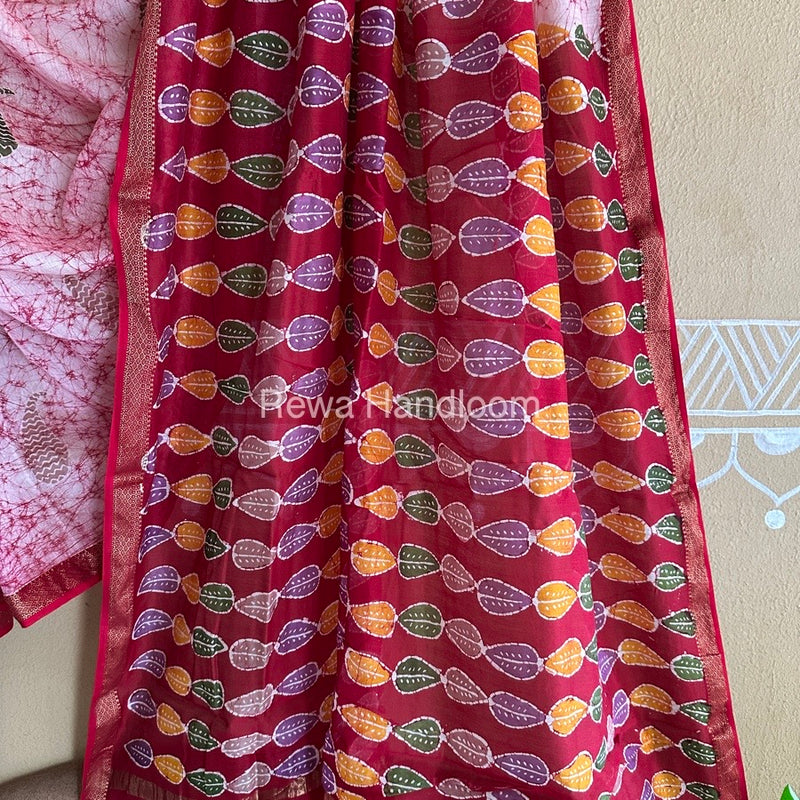 Maheshwari Pink Batik Indonesian Print Saree IBS030