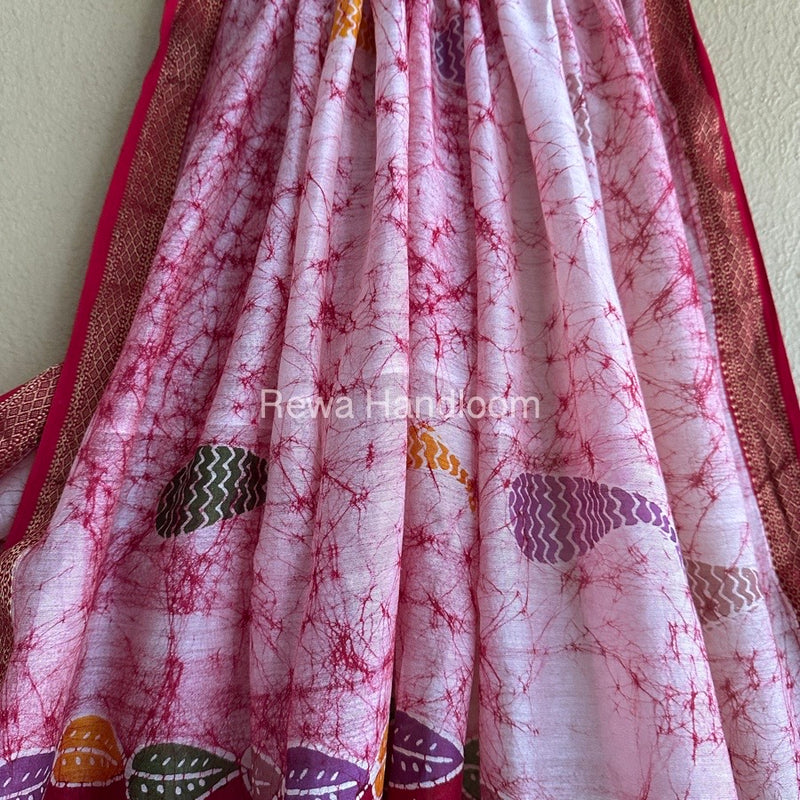 Maheshwari Pink Batik Indonesian Print Saree IBS030