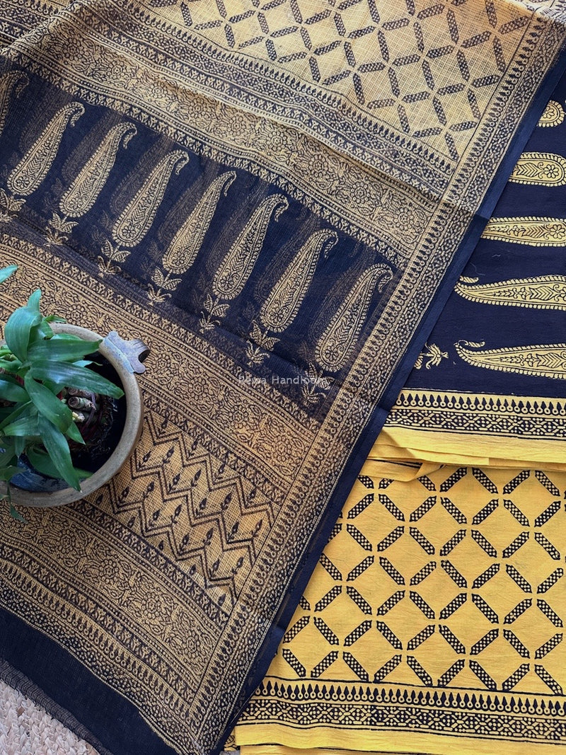 Black-Yellow Bagh Print Cotton Suit KDS010