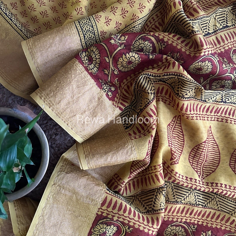 Maheshwari Yellow Bagh Print Saree BPSS056