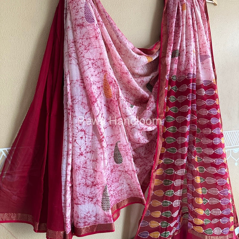 Maheshwari Pink Batik Indonesian Print Saree IBS030