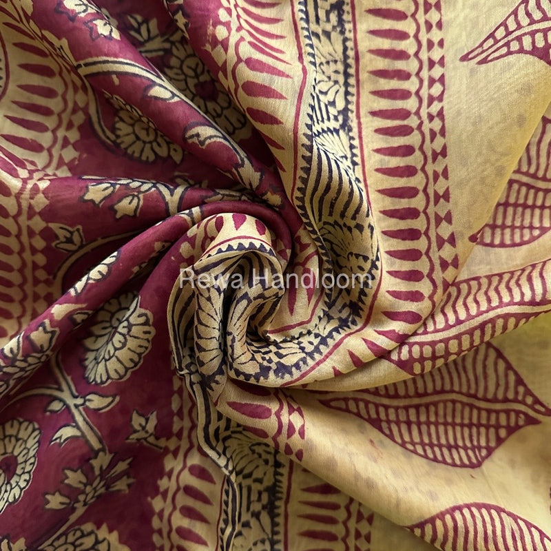 Maheshwari Yellow Bagh Print Saree BPSS056