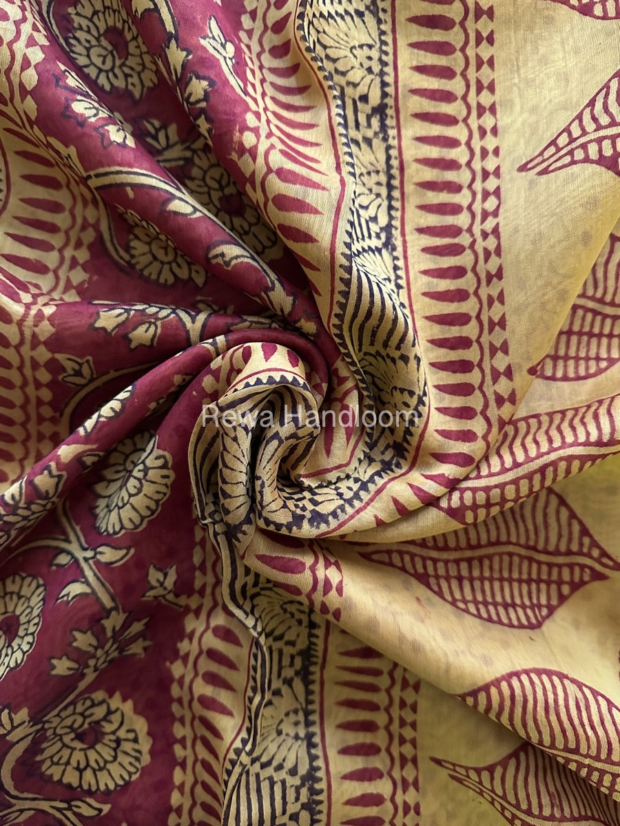 Maheshwari Yellow Bagh Print Saree BPSS056