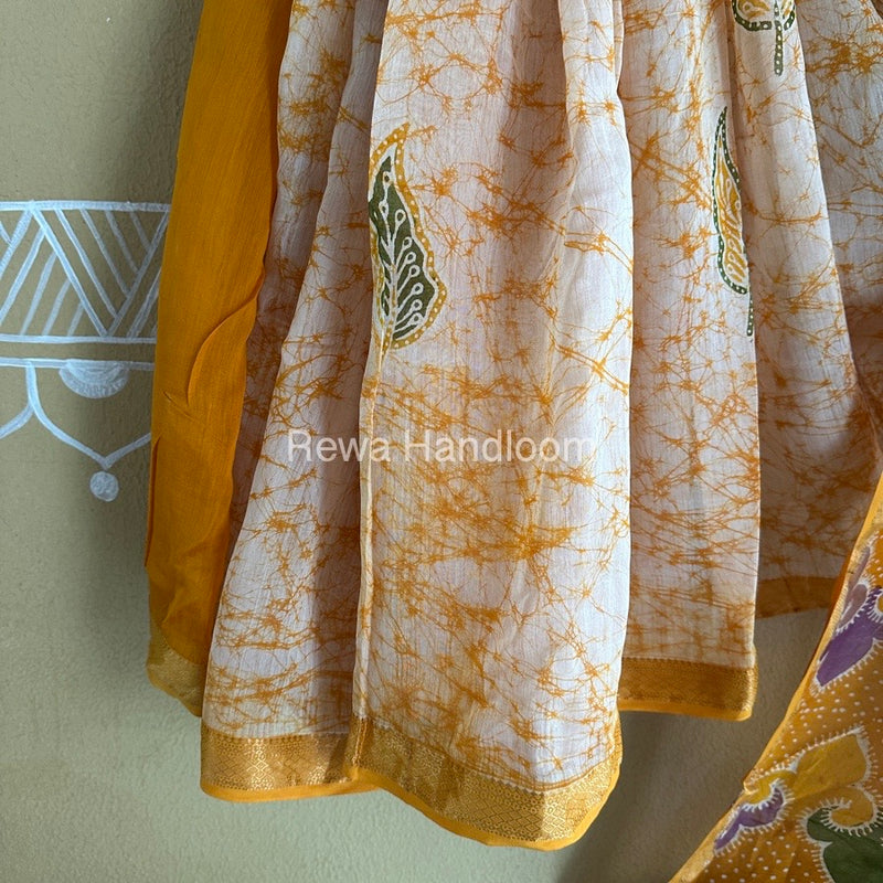 Maheshwari Yellow Batik Indonesian Print Saree IBS02