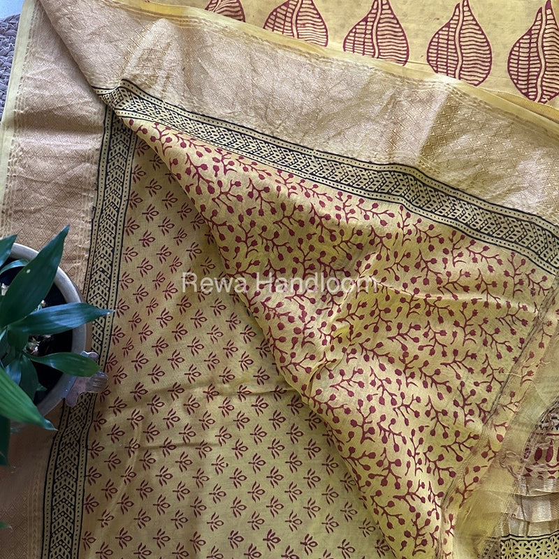 Maheshwari Yellow Bagh Print Saree BPSS056