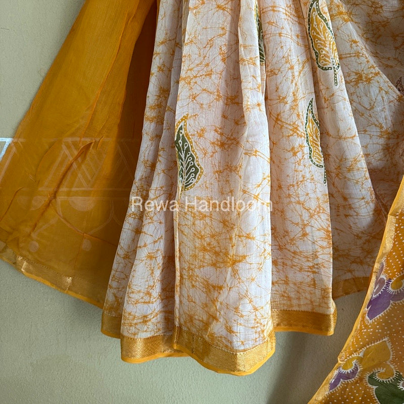 Maheshwari Yellow Batik Indonesian Print Saree IBS02