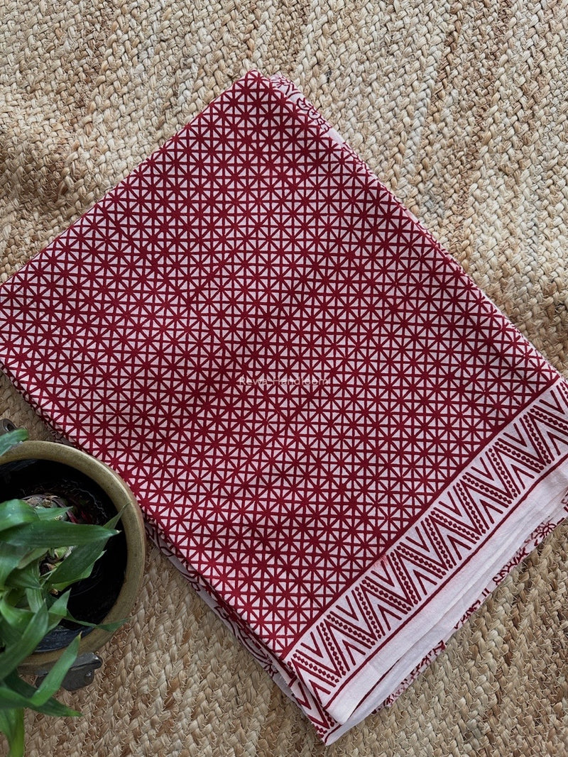 White-Red Bagh Print Cotton Suit KDS08