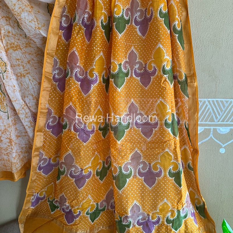 Maheshwari Yellow Batik Indonesian Print Saree IBS02