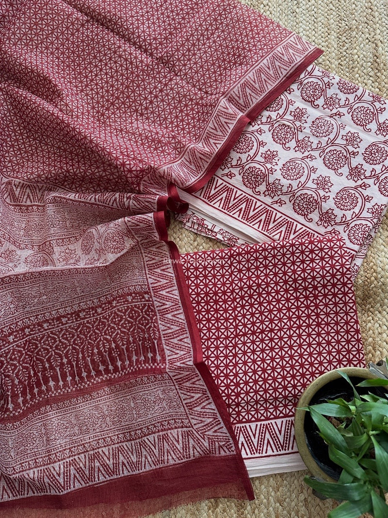 White-Red Bagh Print Cotton Suit KDS08