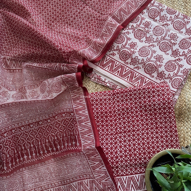 White-Red Bagh Print Cotton Suit KDS08