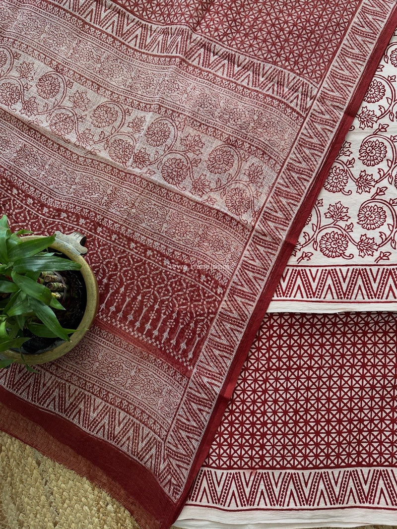 White-Red Bagh Print Cotton Suit KDS08