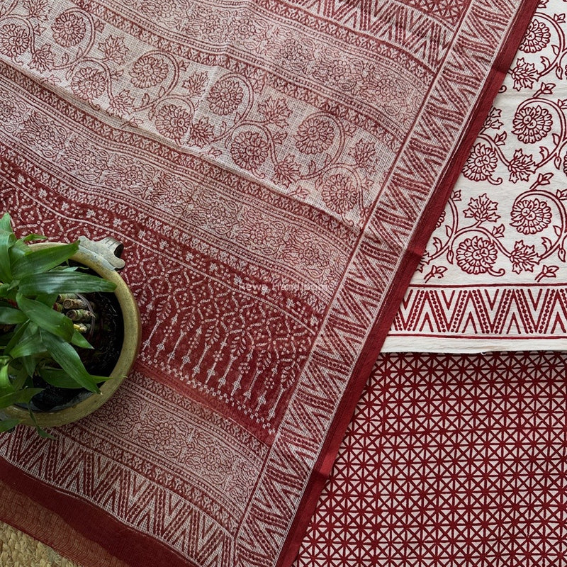 White-Red Bagh Print Cotton Suit KDS08