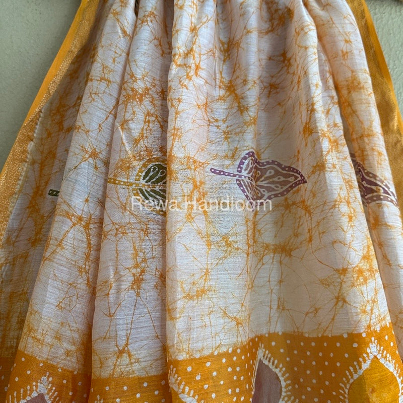 Maheshwari Yellow Batik Indonesian Print Saree IBS02