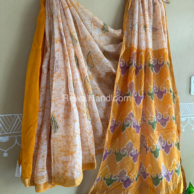 Maheshwari Yellow Batik Indonesian Print Saree IBS02