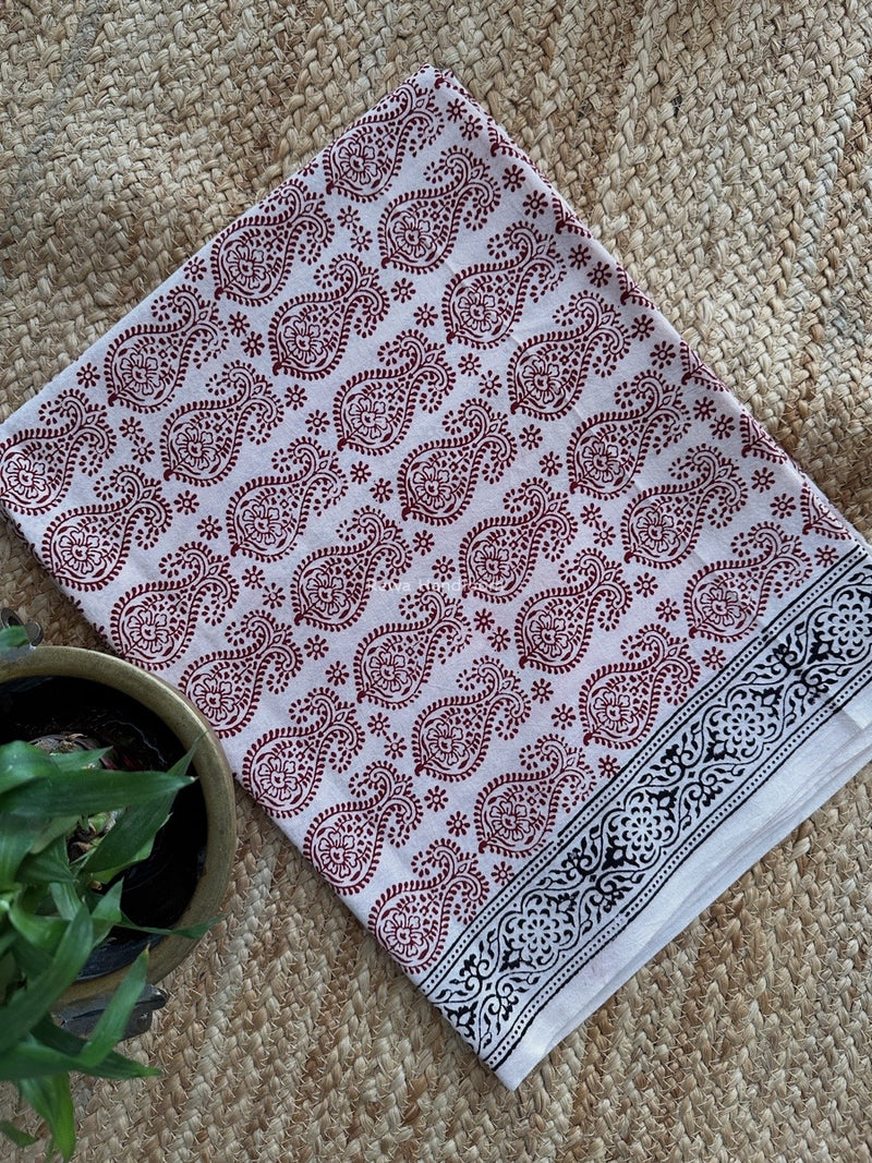 White-Red Bagh Print Cotton Suit KDS01