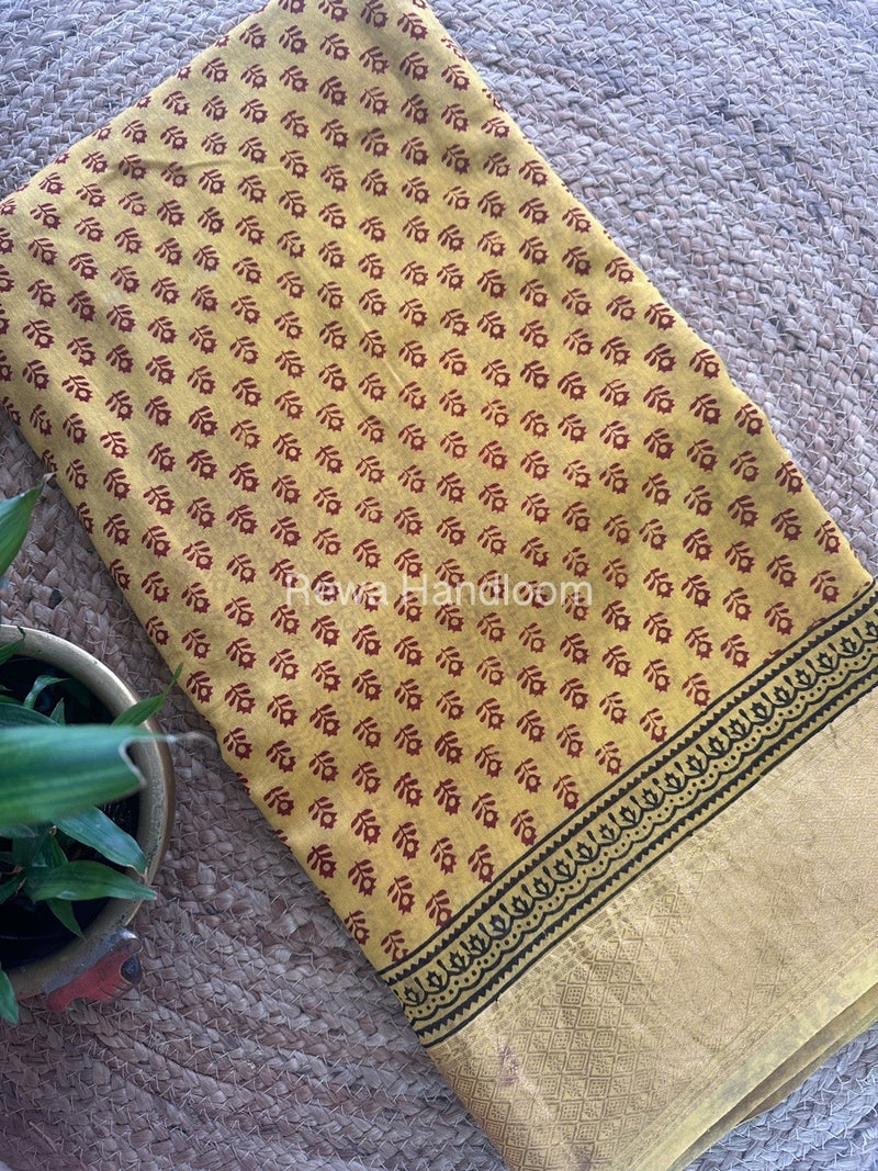 Maheshwari Yellow Bagh Print Saree BPSS025