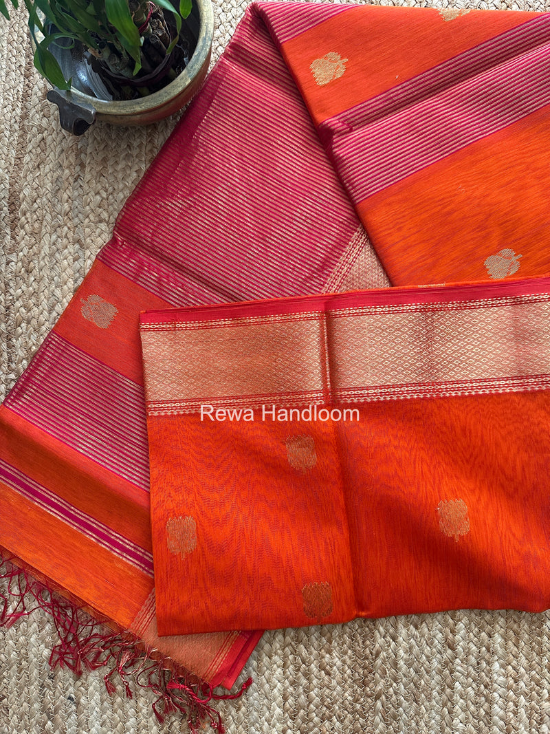 Maheshwari Orange Lotus Butta Saree LLBS041