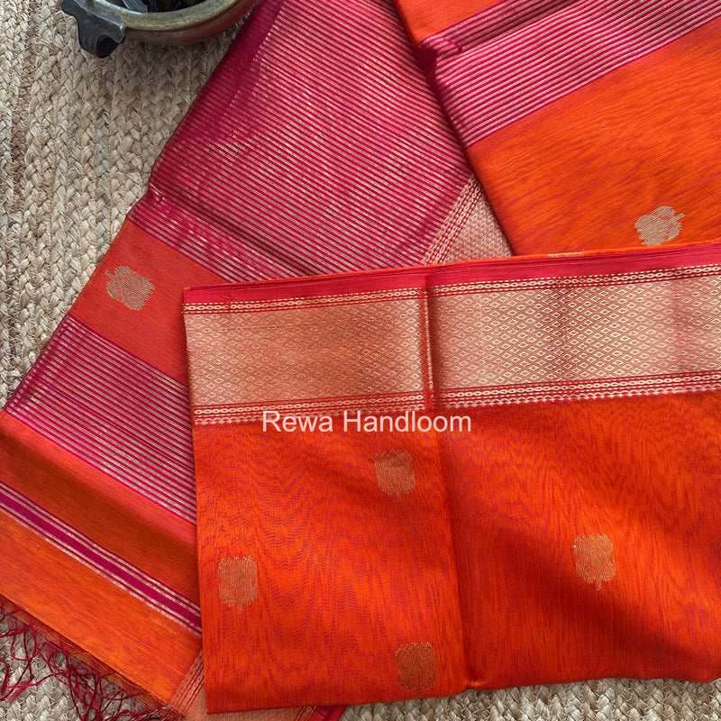 Maheshwari Orange Lotus Butta Saree LLBS041