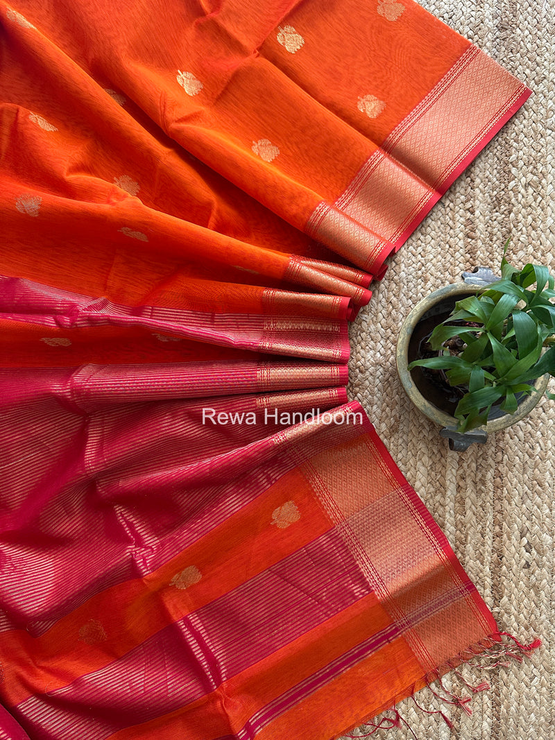 Maheshwari Orange Lotus Butta Saree LLBS041