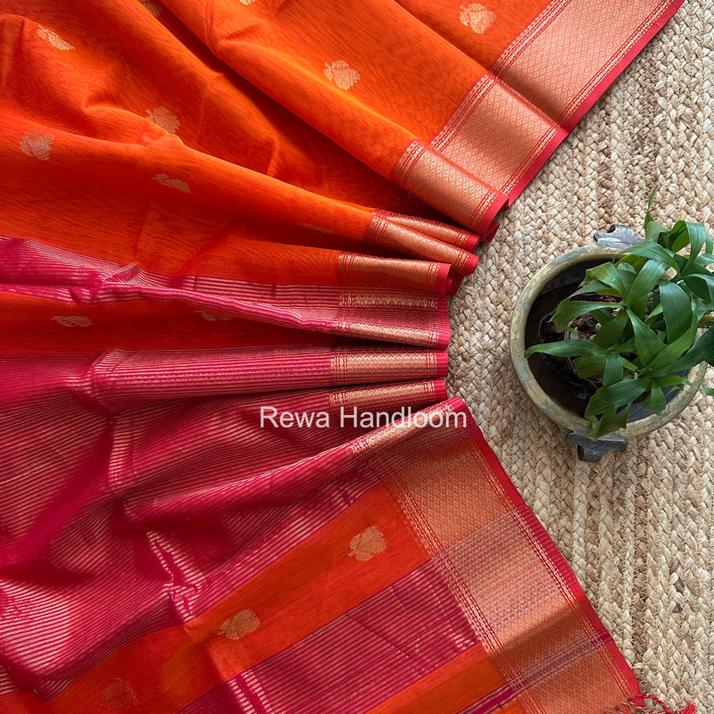 Maheshwari Orange Lotus Butta Saree LLBS041