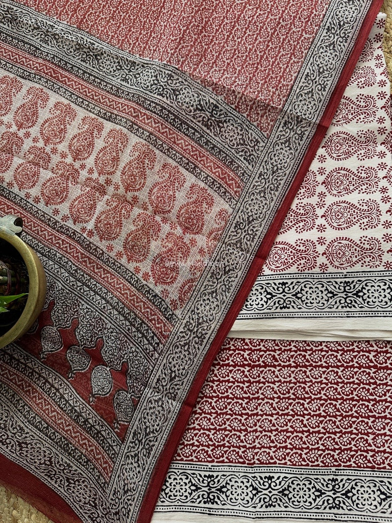 White-Red Bagh Print Cotton Suit KDS01