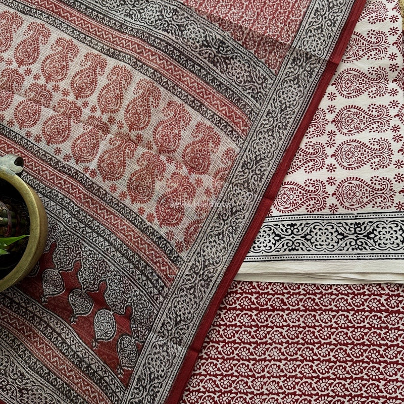 White-Red Bagh Print Cotton Suit KDS01
