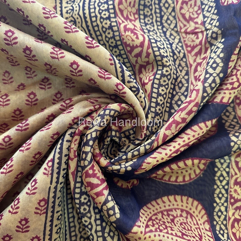 Maheshwari Yellow Bagh Print Saree BPSS025