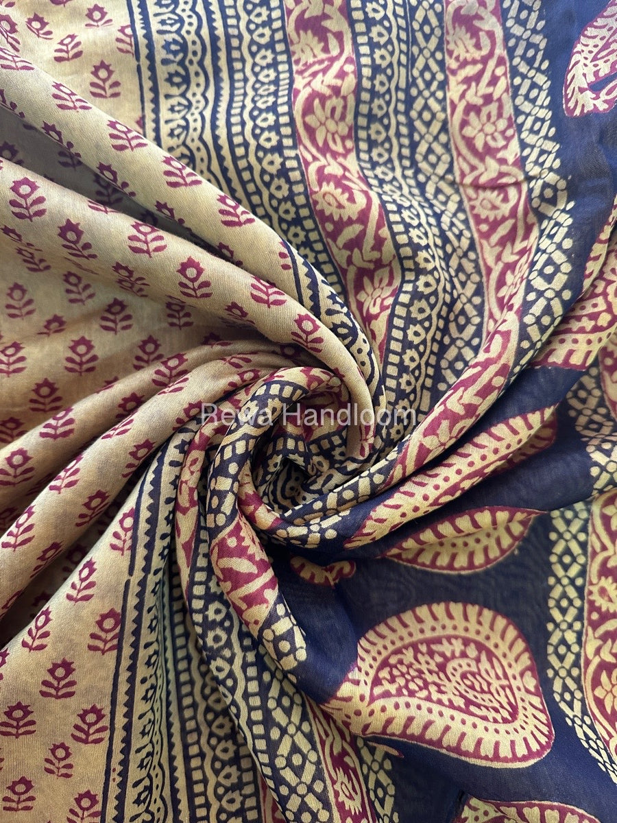 Maheshwari Yellow Bagh Print Saree BPSS025