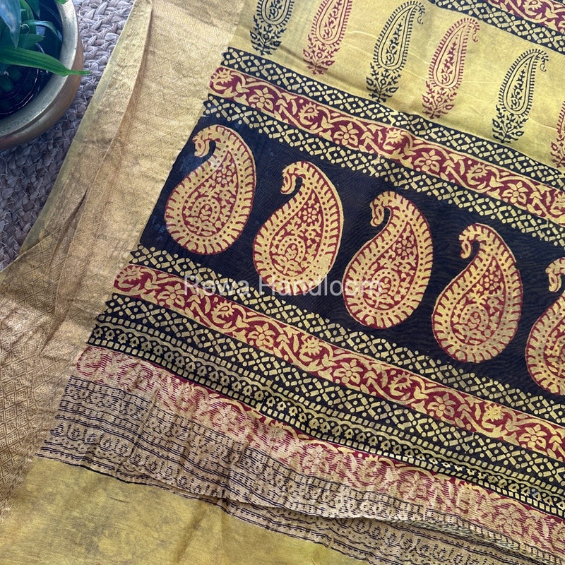 Maheshwari Yellow Bagh Print Saree BPSS025