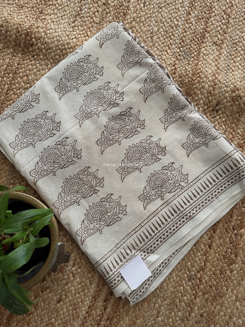 White-Beige Bagh Print Cotton Suit BCSP0164