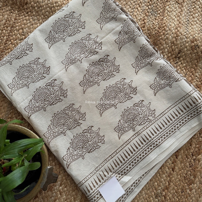 White-Beige Bagh Print Cotton Suit BCSP0164