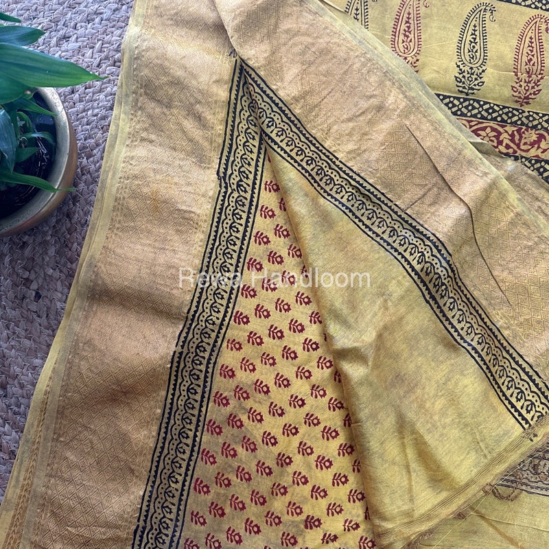 Maheshwari Yellow Bagh Print Saree BPSS025