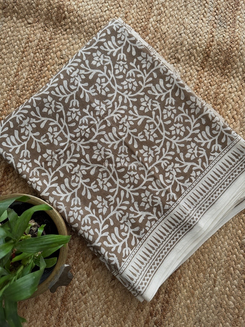 White-Beige Bagh Print Cotton Suit BCSP0164