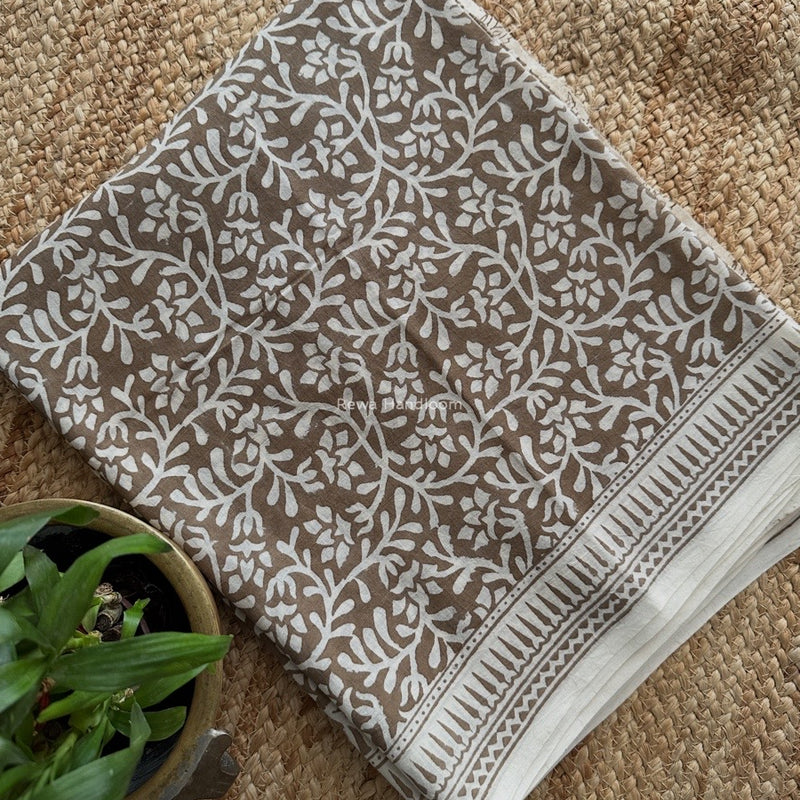 White-Beige Bagh Print Cotton Suit BCSP0164