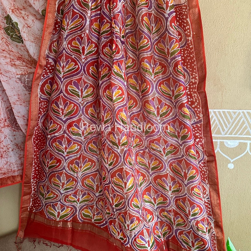 Maheshwari Orange Batik Indonesian Print Saree IBS042