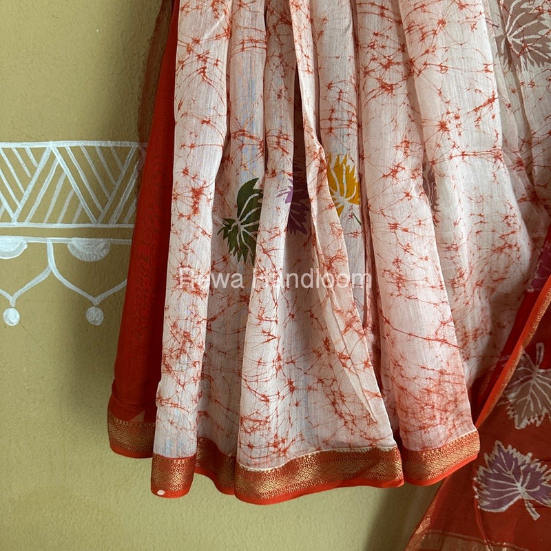 Maheshwari Orange Batik Indonesian Print Saree IBS057