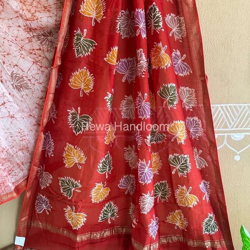 Maheshwari Orange Batik Indonesian Print Saree IBS057