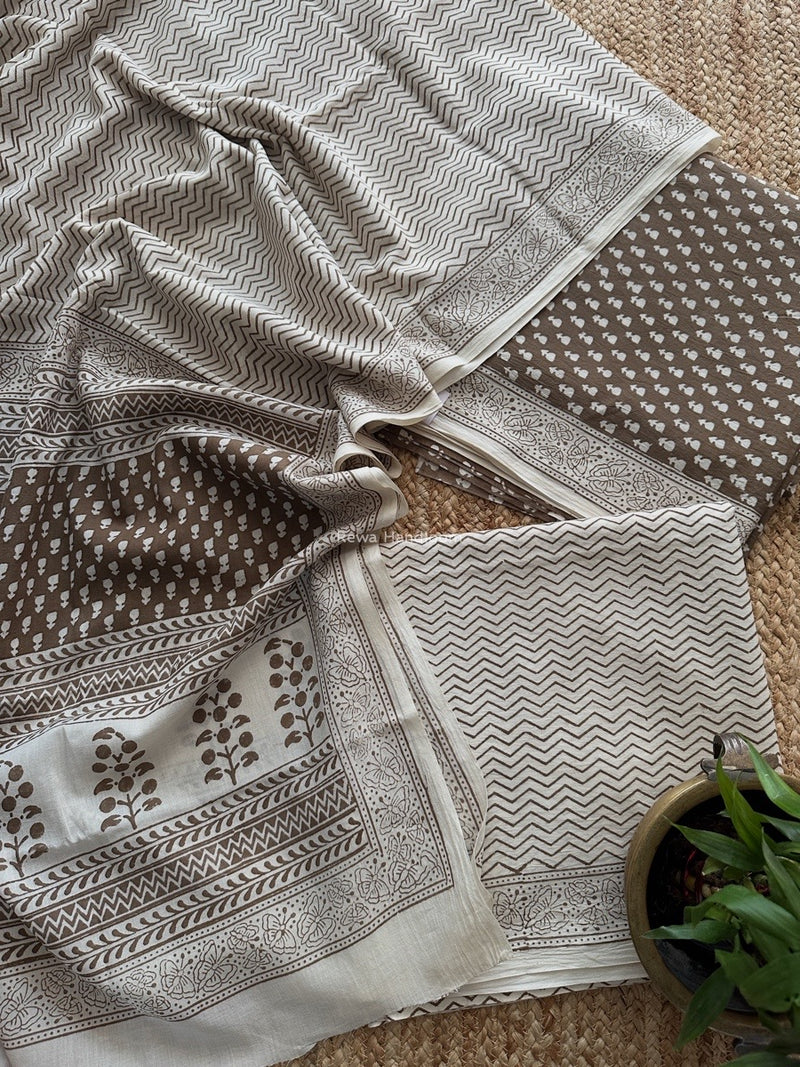 Beige-white Bagh Print Cotton Suit BCSP0167