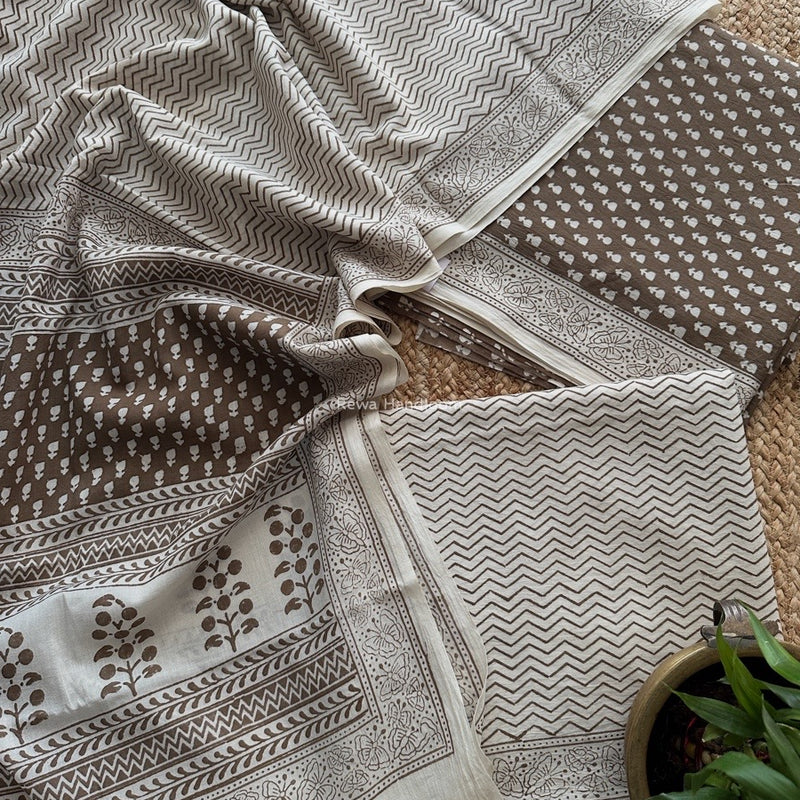 Beige-white Bagh Print Cotton Suit BCSP0167