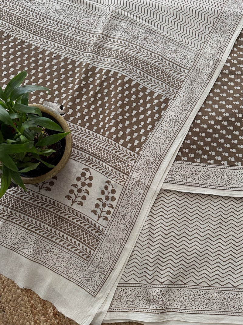 Beige-white Bagh Print Cotton Suit BCSP0167