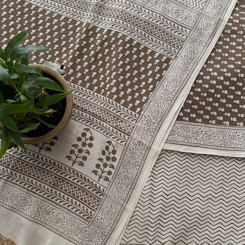 Beige-white Bagh Print Cotton Suit BCSP0167