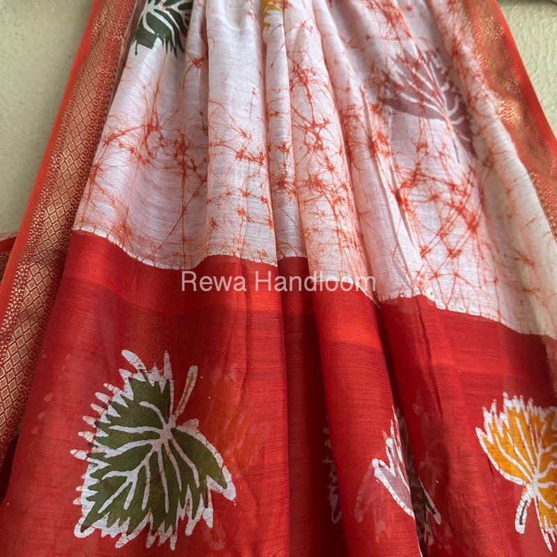 Maheshwari Orange Batik Indonesian Print Saree IBS057