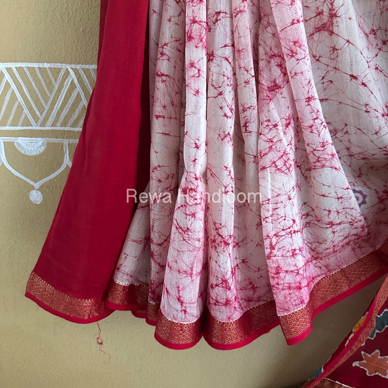 Maheshwari Red Batik Indonesian Print Saree IBS047