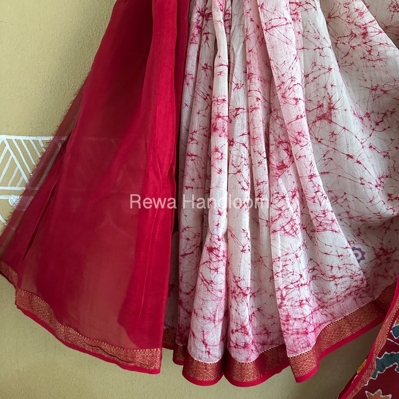 Maheshwari Red Batik Indonesian Print Saree IBS047