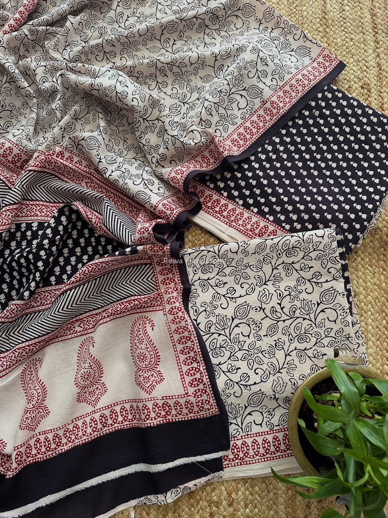 Black-White Bagh Print Cotton Suit BCSP0165