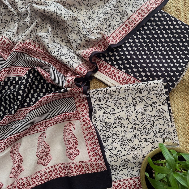 Black-White Bagh Print Cotton Suit BCSP0165